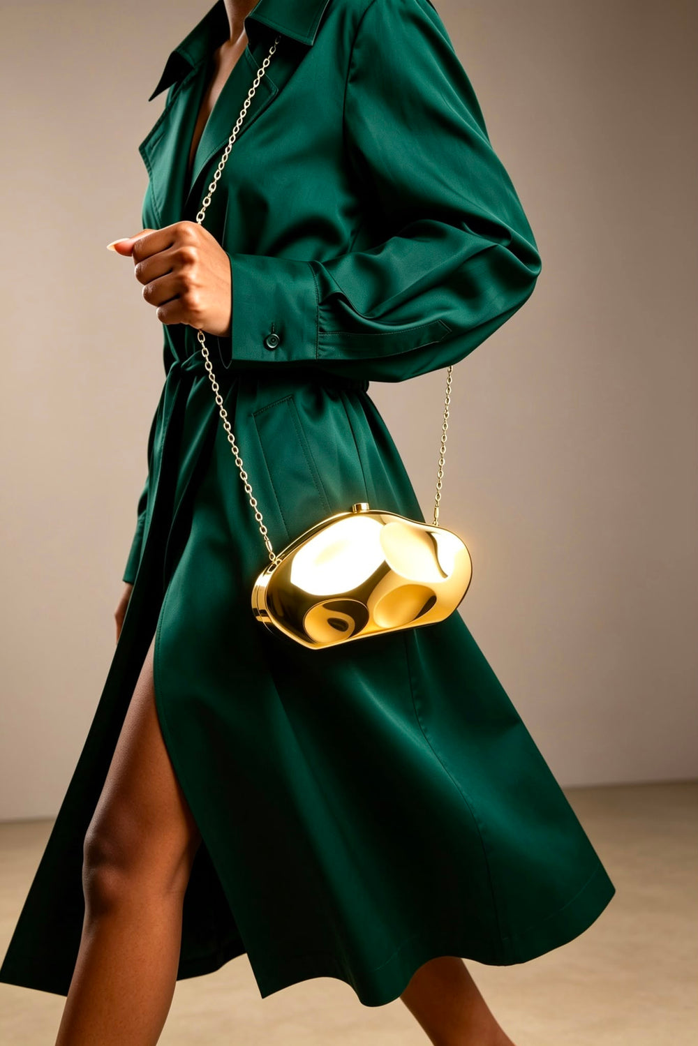Wholesale Gold Sculpted Evening Clutch - Hard Case Evening Bag