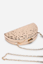 Gold Metallic Half-Moon Clutch Bag with Chain Strap