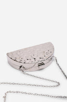 Silver Metallic Half-Moon Clutch Bag with Chain Strap