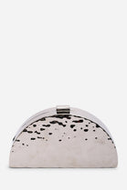 Silver Metallic Half-Moon Clutch Bag with Chain Strap