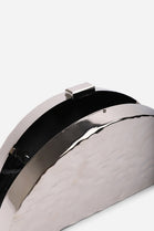 Silver Metallic Half-Moon Clutch Bag with Chain Strap