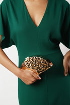 Gold Metallic Half-Moon Clutch Bag with Chain Strap