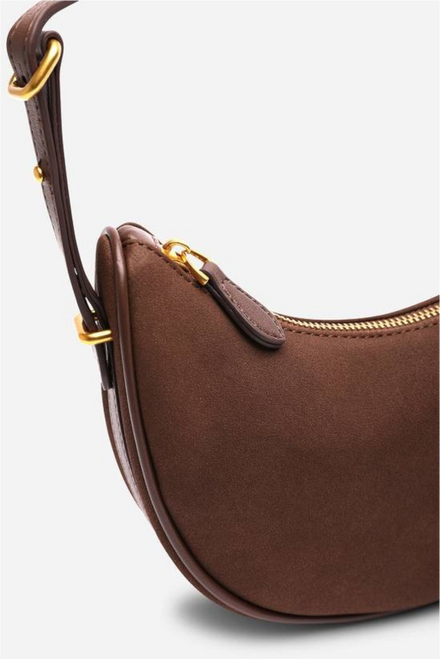 Wholesale Premium Dark Brown Suede Bag - Adjustable Half-Moon Shoulder & Crossbody