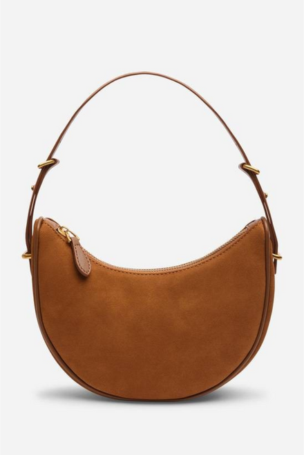 Wholesale Premium Cognac Suede Bag - Adjustable Half-Moon Shoulder & Crossbody