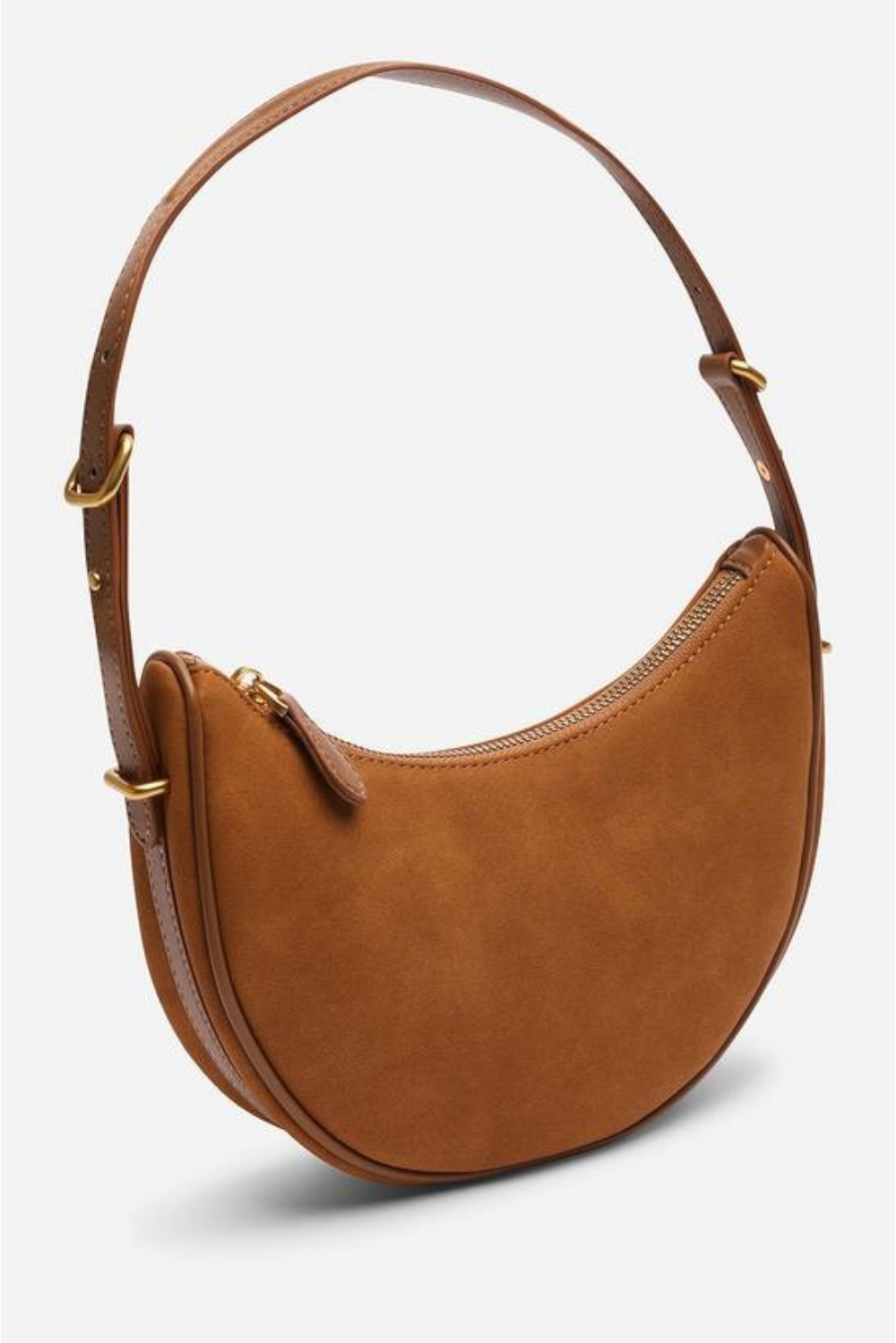 Wholesale Premium Cognac Suede Bag - Adjustable Half-Moon Shoulder & Crossbody