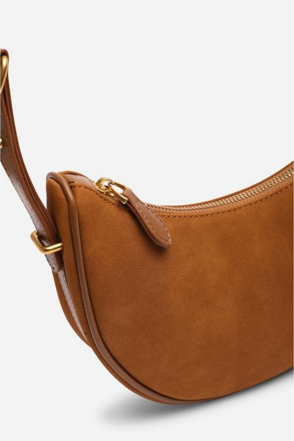 Wholesale Premium Cognac Suede Bag - Adjustable Half-Moon Shoulder & Crossbody
