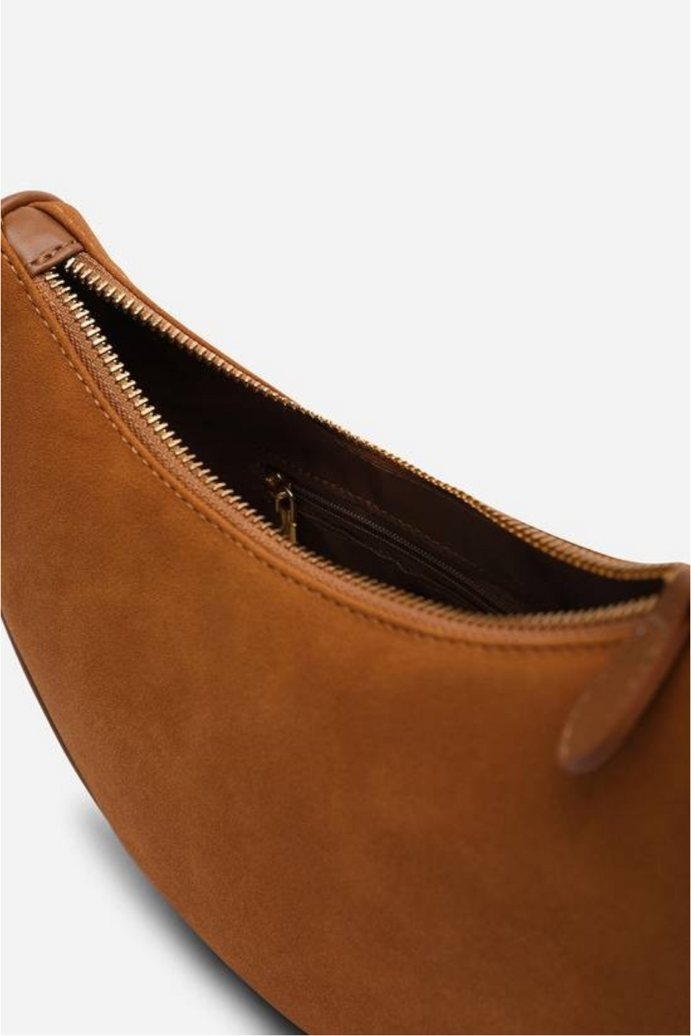 Wholesale Premium Cognac Suede Bag - Adjustable Half-Moon Shoulder & Crossbody