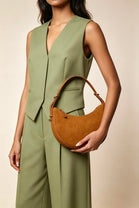 Wholesale Premium Cognac Suede Bag - Adjustable Half-Moon Shoulder & Crossbody