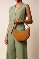 Wholesale Premium Cognac Suede Bag - Adjustable Half-Moon Shoulder & Crossbody