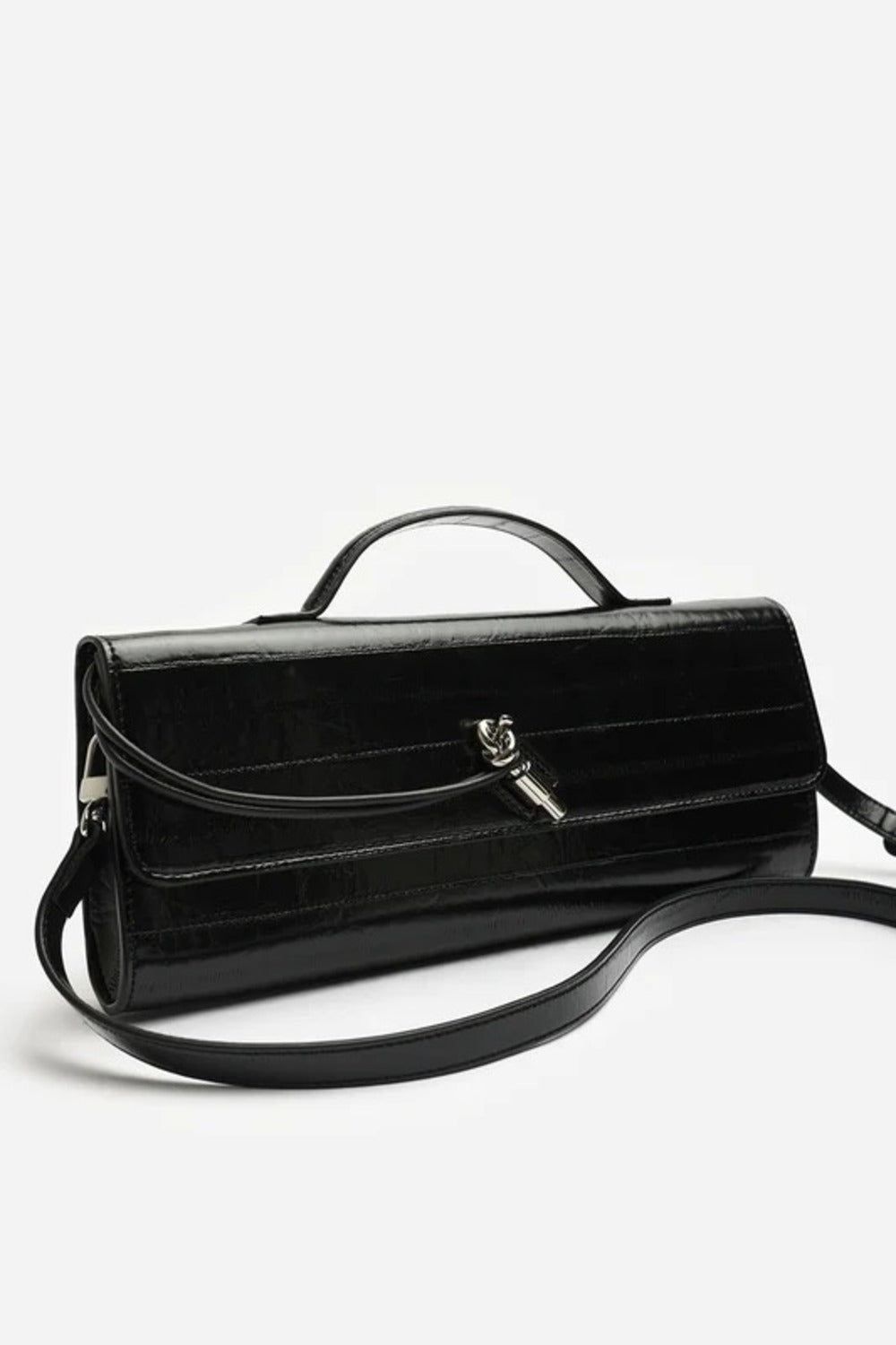 Black Textured EEL Clutch – Wholesale Top-Handle Handbag