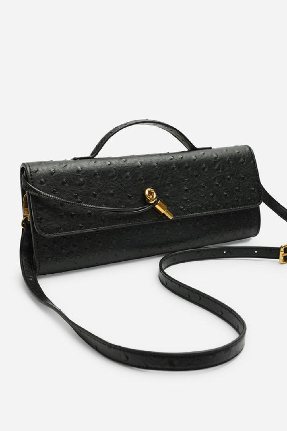 Black Ostrich Clutch – Wholesale Top-Handle Handbag