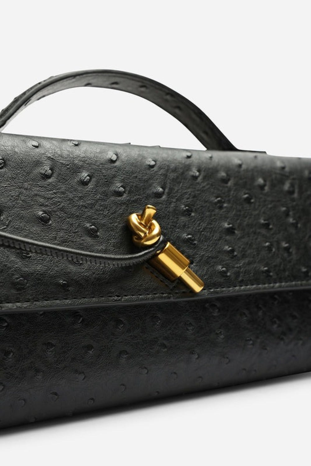 Black Ostrich Clutch – Wholesale Top-Handle Handbag
