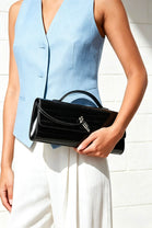 Black Textured EEL Clutch – Wholesale Top-Handle Handbag