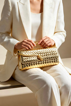 Metallic Gold Woven Clutch – Wholesale Top-Handle Handbag