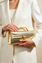 Metallic Gold Woven Clutch – Wholesale Top-Handle Handbag