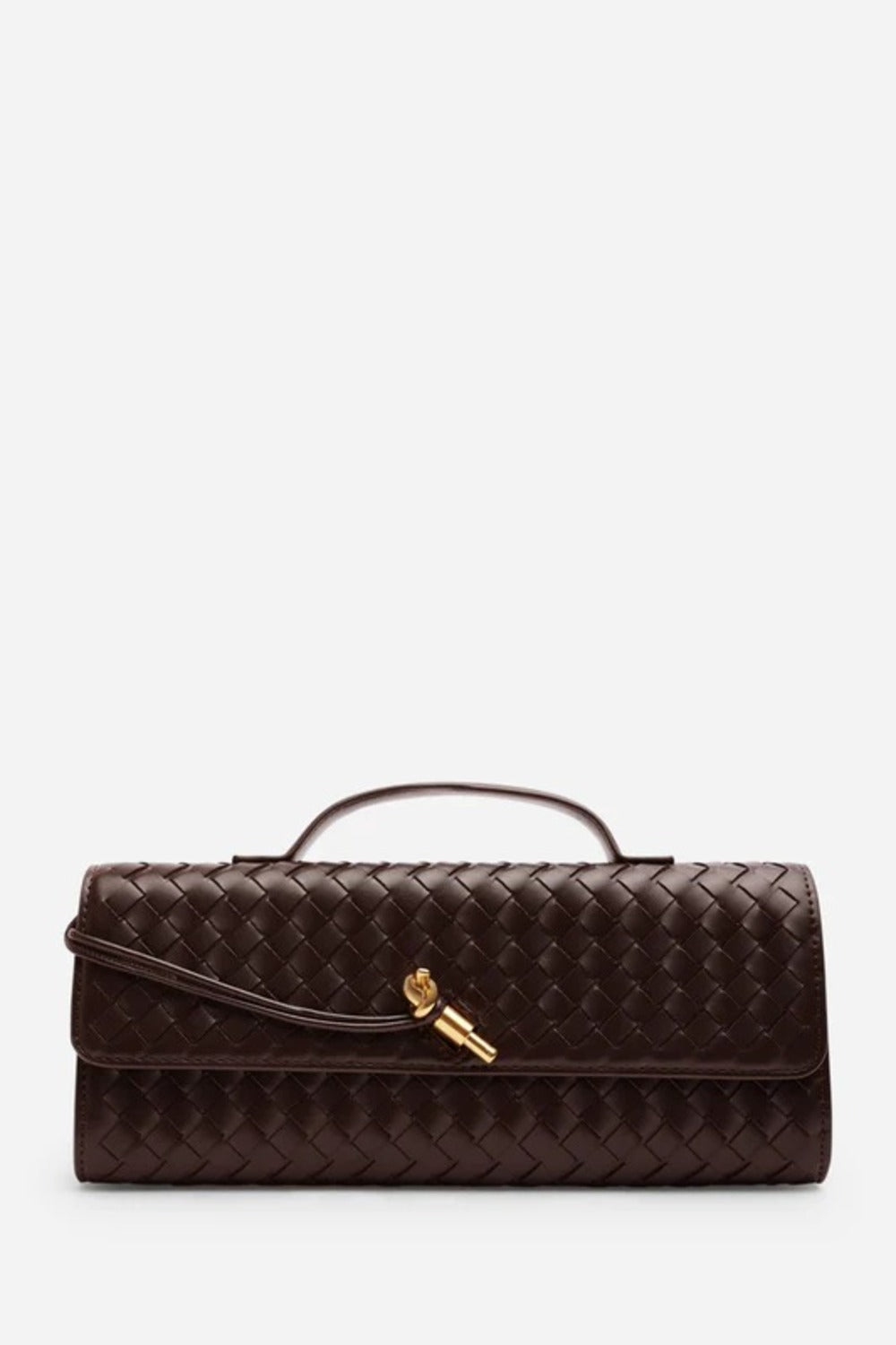 Dark Brown Faux Woven Clutch – Wholesale Top-Handle Handbag