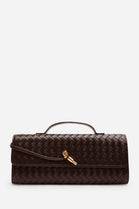 Dark Brown Faux Woven Clutch – Wholesale Top-Handle Handbag