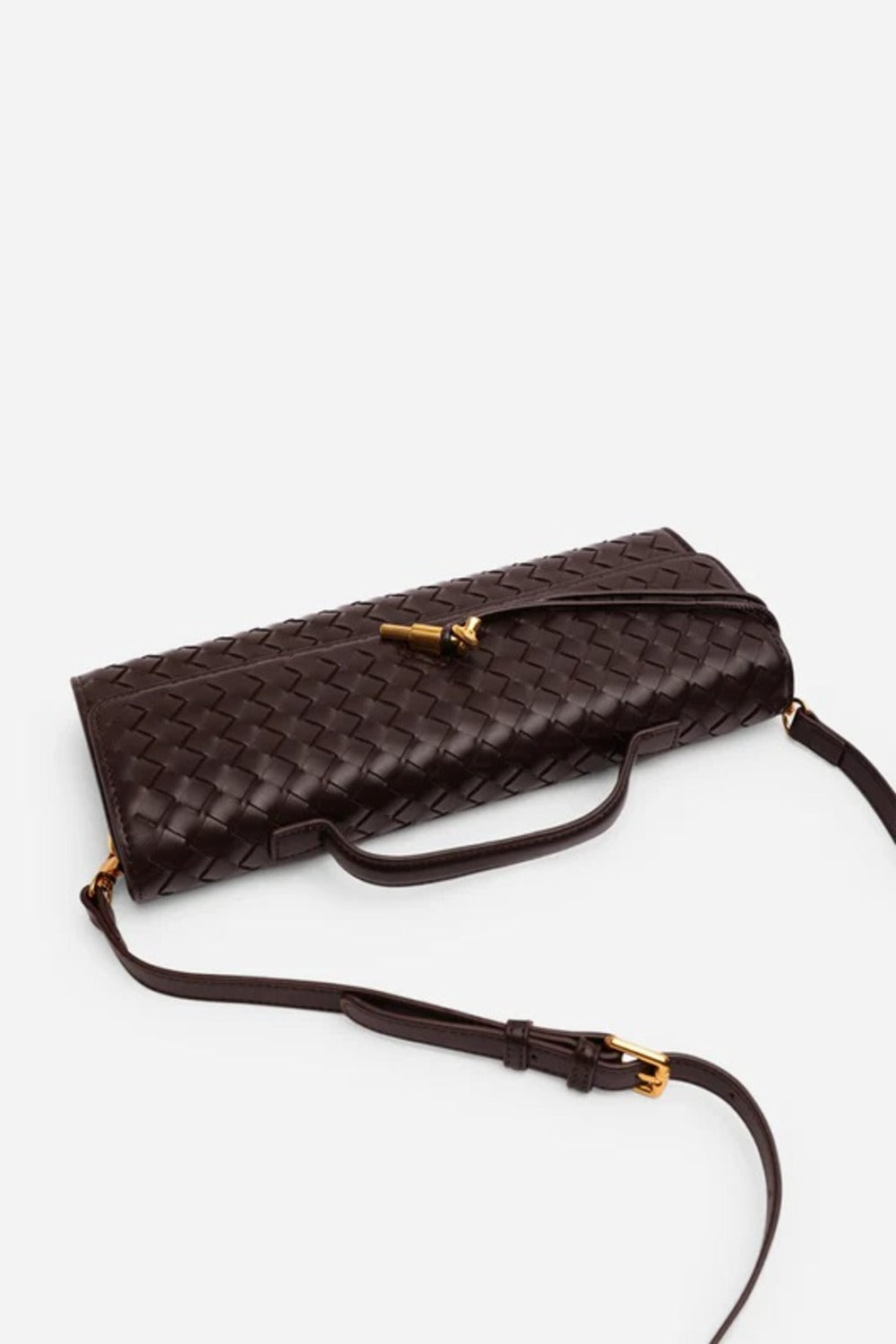 Dark Brown Faux Woven Clutch – Wholesale Top-Handle Handbag