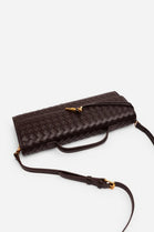 Dark Brown Faux Woven Clutch – Wholesale Top-Handle Handbag