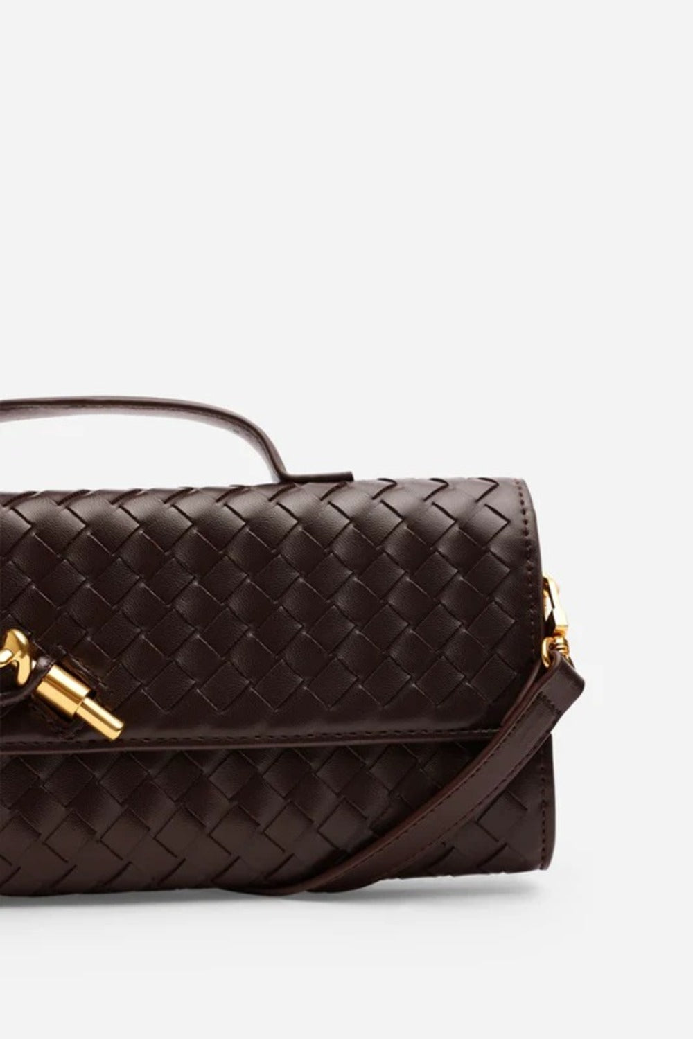 Dark Brown Faux Woven Clutch – Wholesale Top-Handle Handbag