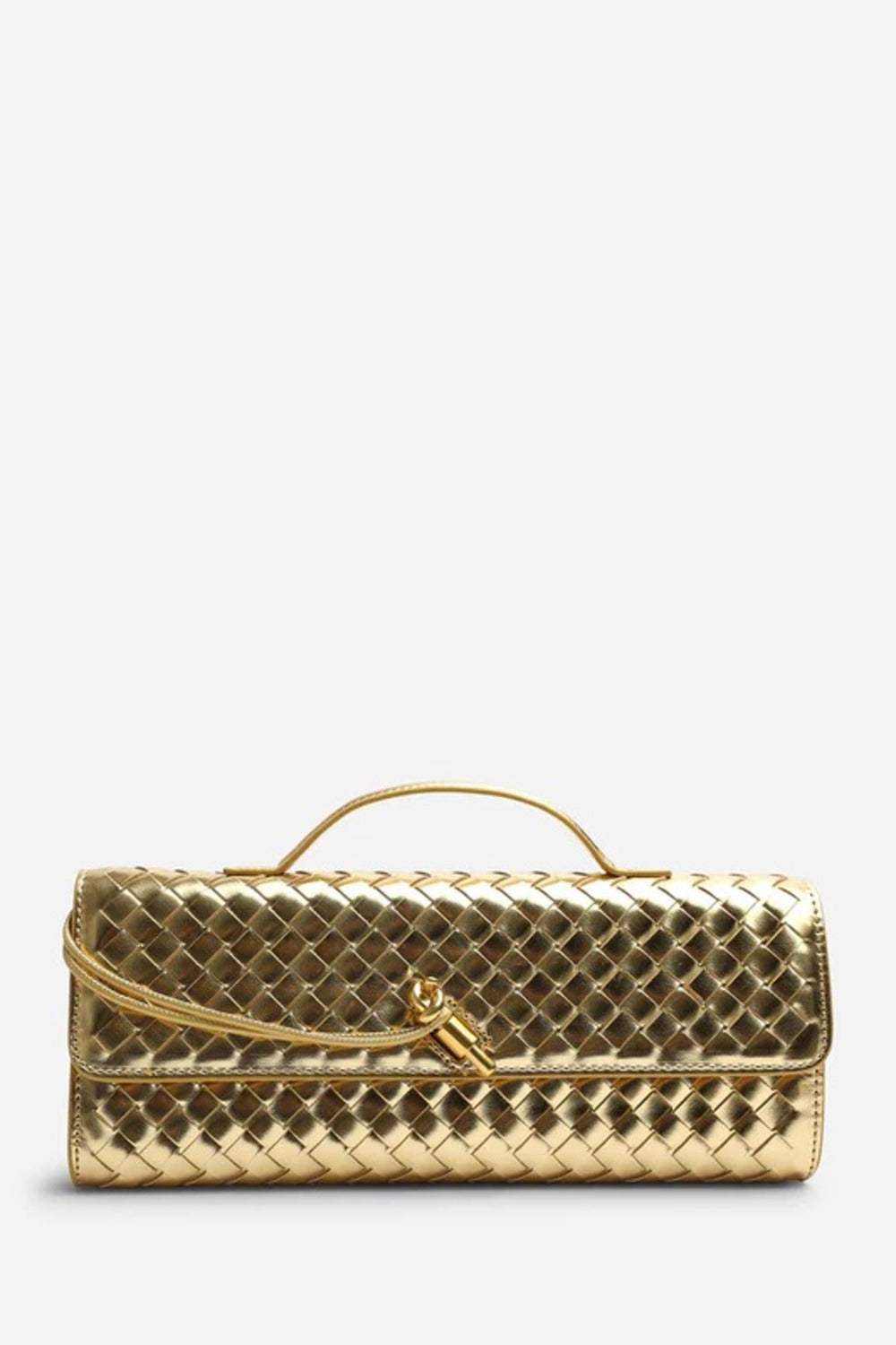 Metallic Gold Woven Clutch – Wholesale Top-Handle Handbag