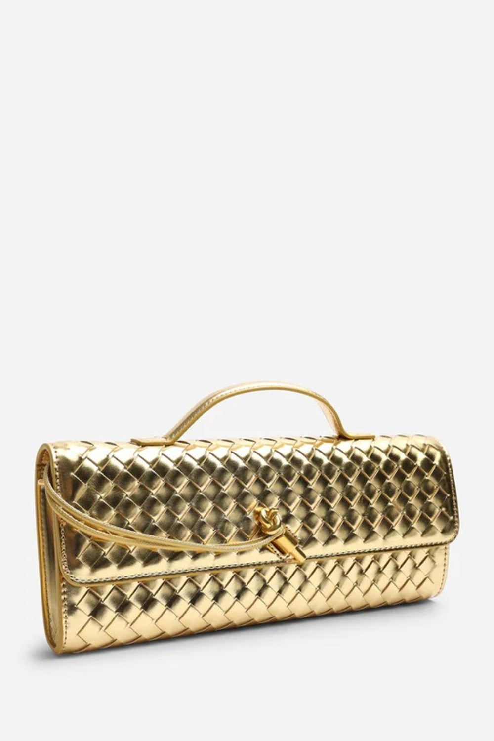 Metallic Gold Woven Clutch – Wholesale Top-Handle Handbag