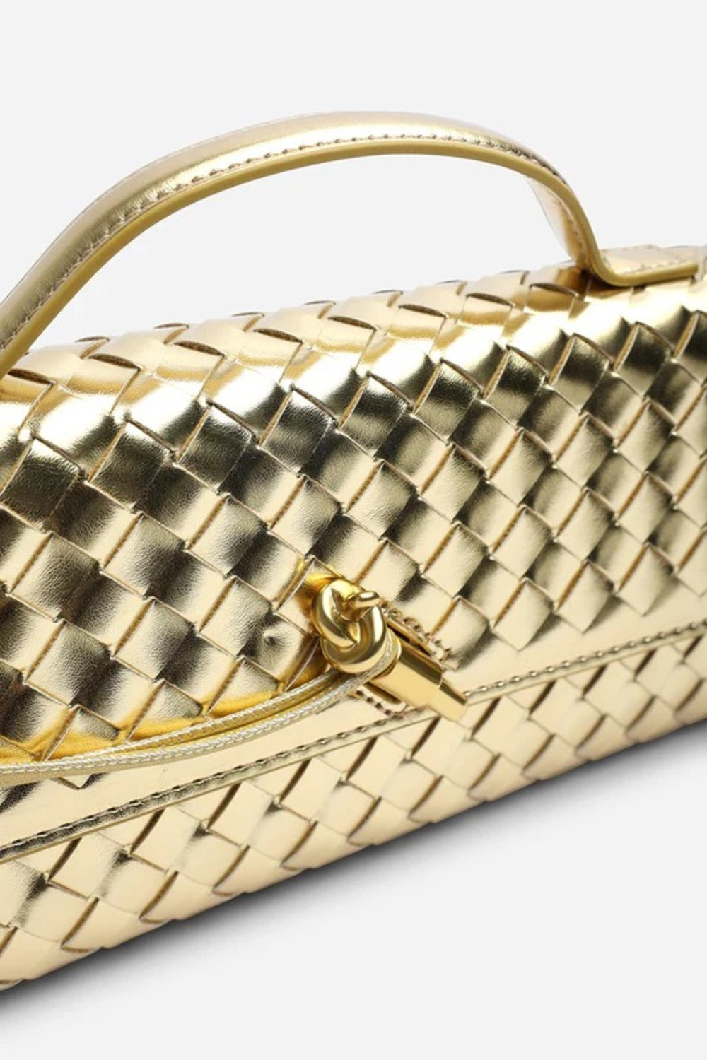 Metallic Gold Woven Clutch – Wholesale Top-Handle Handbag
