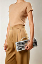 Metallic Silver Woven Clutch – Wholesale Top-Handle Handbag