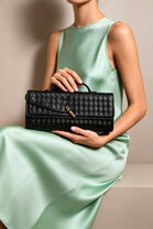 Black Faux Woven Clutch – Wholesale Top-Handle Handbag