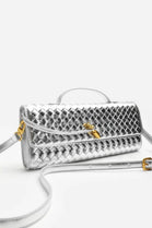 Metallic Silver Woven Clutch – Wholesale Top-Handle Handbag