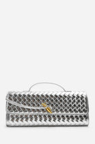 Metallic Silver Woven Clutch – Wholesale Top-Handle Handbag