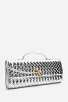 Metallic Silver Woven Clutch – Wholesale Top-Handle Handbag