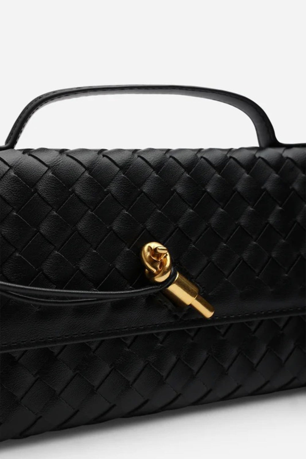 Black Faux Woven Clutch – Wholesale Top-Handle Handbag