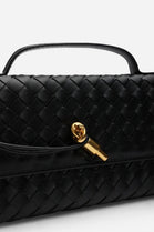 Black Faux Woven Clutch – Wholesale Top-Handle Handbag