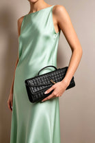 Black Faux Woven Clutch – Wholesale Top-Handle Handbag