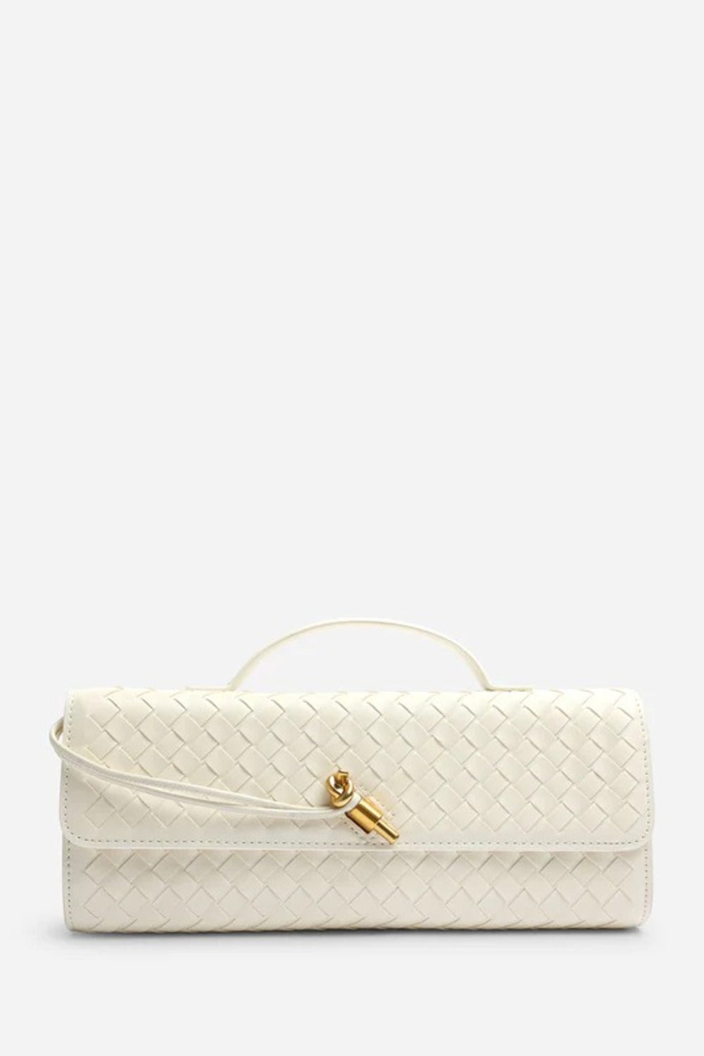 Cream Faux Woven Clutch – Wholesale Top-Handle Handbag
