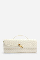 Cream Faux Woven Clutch – Wholesale Top-Handle Handbag