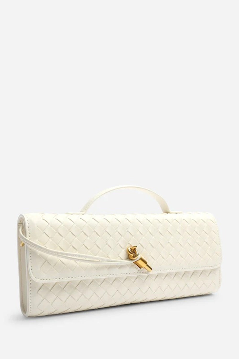 Cream Faux Woven Clutch – Wholesale Top-Handle Handbag