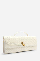 Cream Faux Woven Clutch – Wholesale Top-Handle Handbag