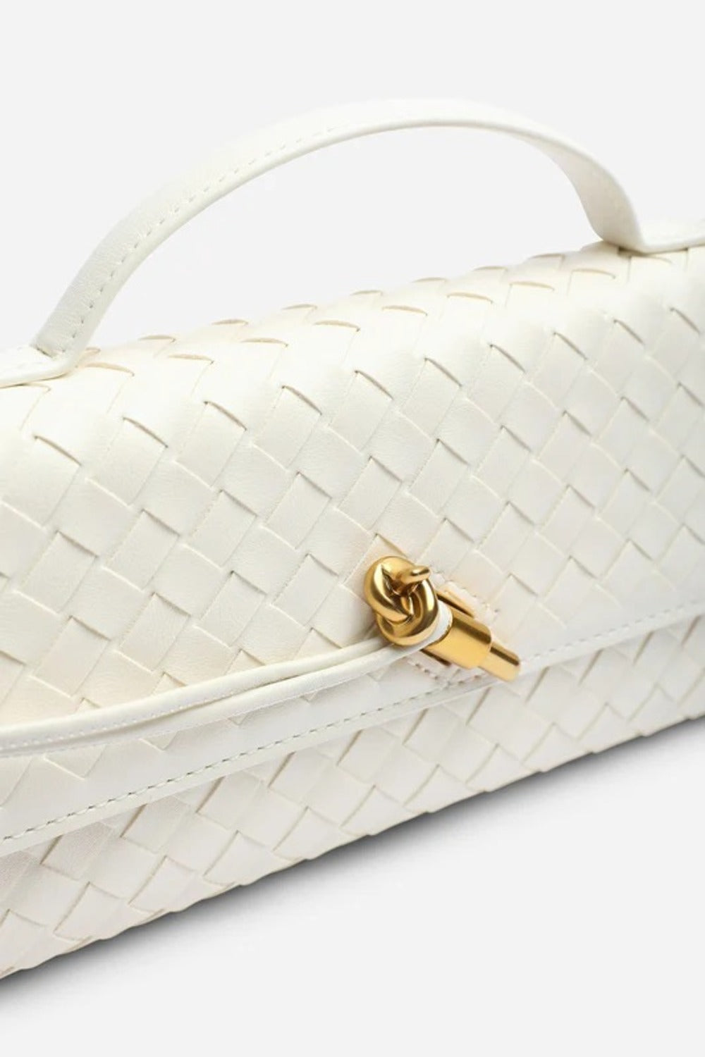 Cream Faux Woven Clutch – Wholesale Top-Handle Handbag