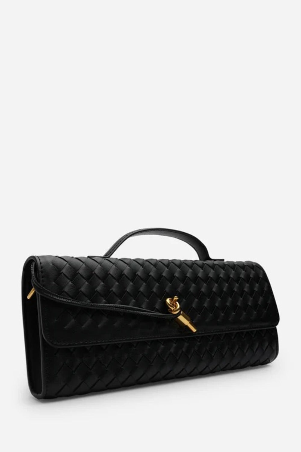 Black Faux Woven Clutch – Wholesale Top-Handle Handbag