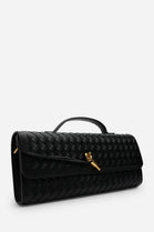 Black Faux Woven Clutch – Wholesale Top-Handle Handbag