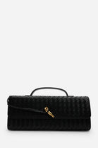 Black Faux Woven Clutch – Wholesale Top-Handle Handbag