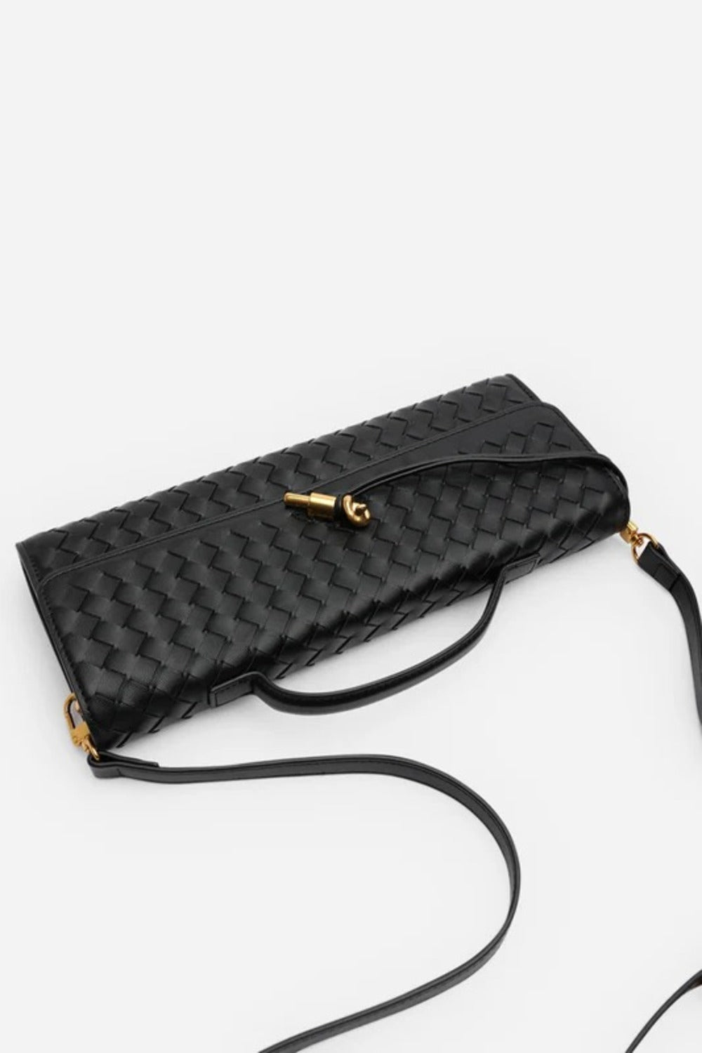 Black Faux Woven Clutch – Wholesale Top-Handle Handbag