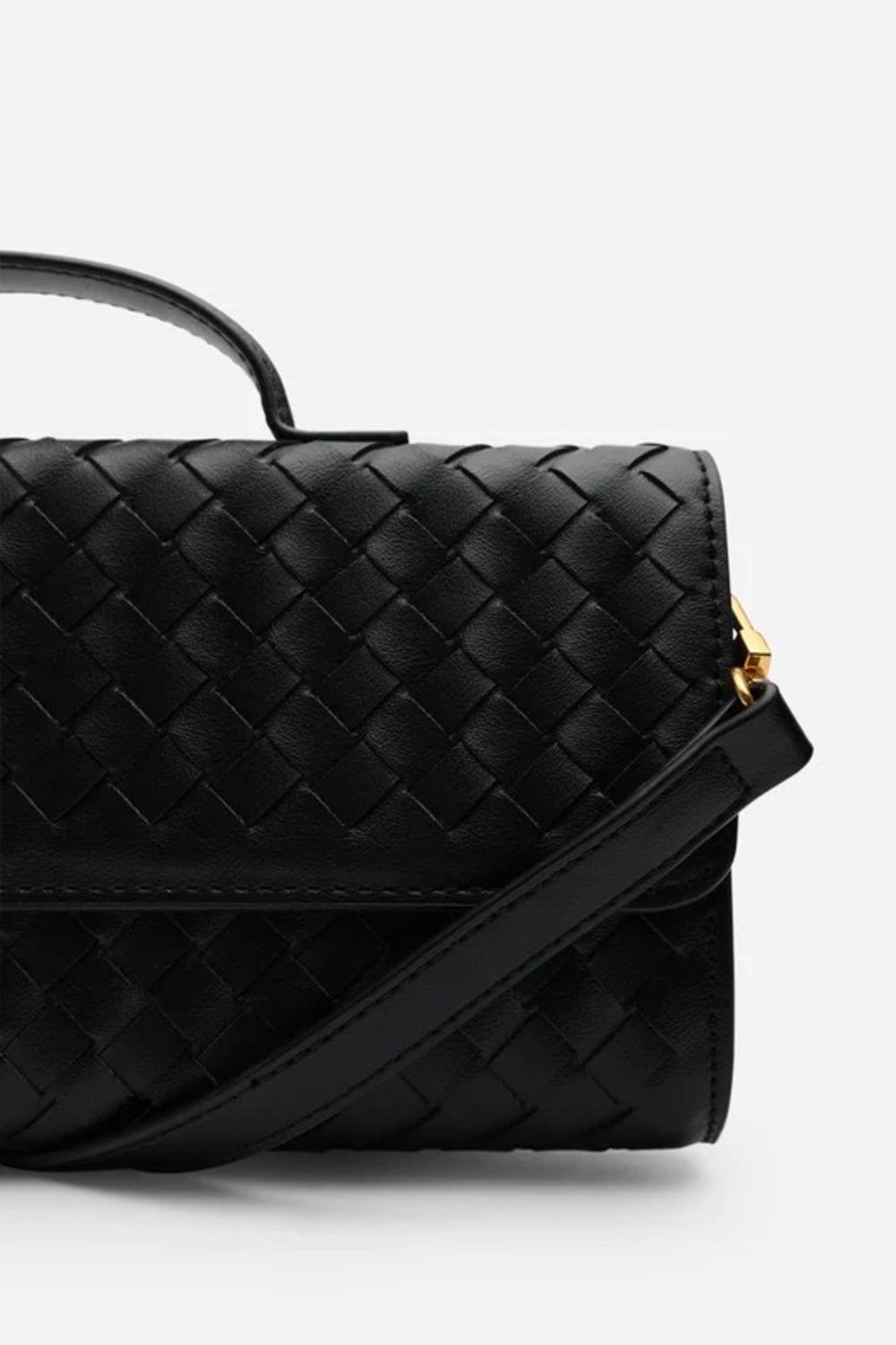 Black Faux Woven Clutch – Wholesale Top-Handle Handbag