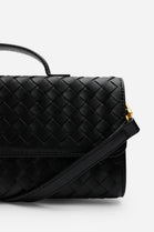 Black Faux Woven Clutch – Wholesale Top-Handle Handbag