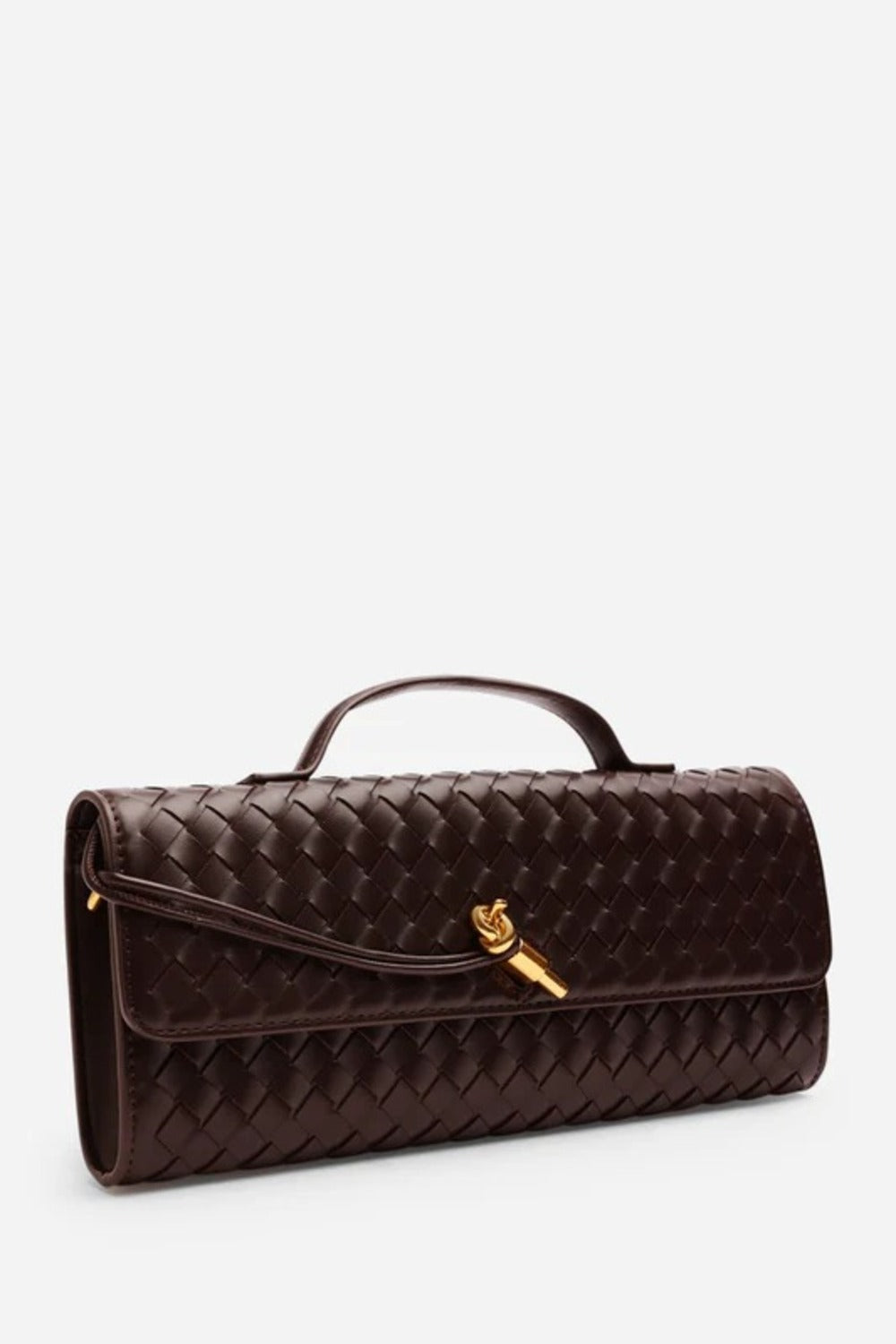 Dark Brown Faux Woven Clutch – Wholesale Top-Handle Handbag