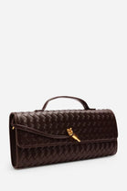 Dark Brown Faux Woven Clutch – Wholesale Top-Handle Handbag