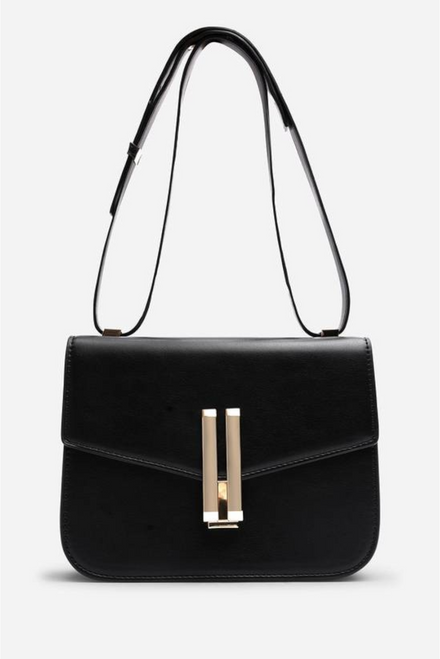 Wholesale Black Crossbody Bag with Signature Gold Double-Bar Clasp