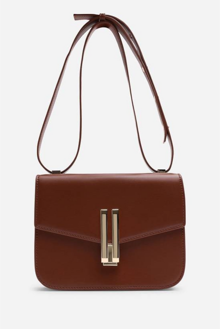 Wholesale Dark Brown Crossbody Bag with Signature Gold Double-Bar Clasp